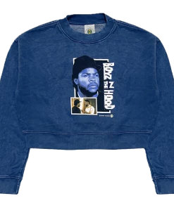 New Arrivals Cross Colours Boyz N The Hood Guidance Crop Sweatshirt - Blue Mineral