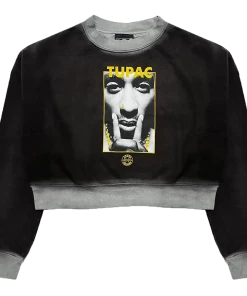 New Arrivals Cross Colours Tupac Hush Crop Sweatshirt - Black Ombre