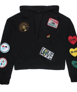 Cross Colours Patches Crop Hoodie - Black New Arrivals