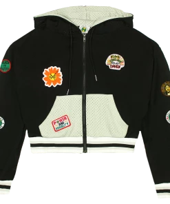 New Arrivals Cross Colours Patches Crop Zip Mesh Hoodie - Black