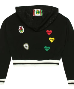 New Arrivals Cross Colours Patches Crop Zip Mesh Hoodie - Black