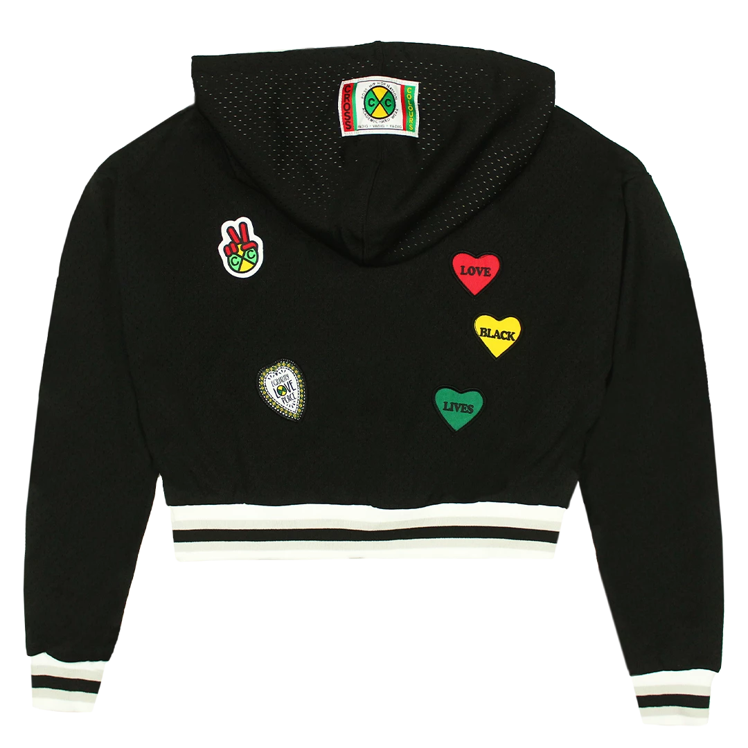 New Arrivals Cross Colours Patches Crop Zip Mesh Hoodie - Black 4 New Arrivals Cross Colours Patches Crop Zip Mesh Hoodie - Black