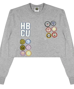 New Arrivals Cross Colours X HBCU Patches Crop LS T Shirt - Heather Grey