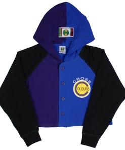 Cross Colours Color Block Baseball Crop Jacket - Purple/Blue New Arrivals