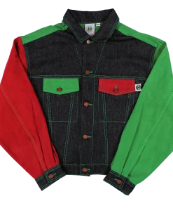 Cross Colours shop 12 New Arrivals Cross Colours Color Block Denim Jacket - Black/Red/Green