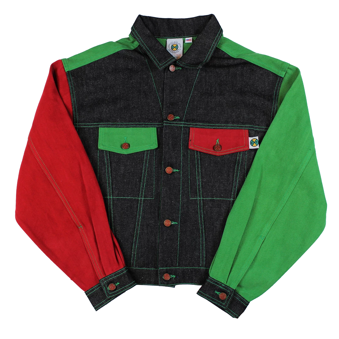 New Arrivals Cross Colours Color Block Denim Jacket - Black/Red/Green 3 New Arrivals Cross Colours Color Block Denim Jacket - Black/Red/Green