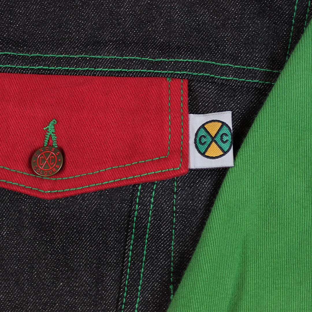 New Arrivals Cross Colours Color Block Denim Jacket - Black/Red/Green 5 New Arrivals Cross Colours Color Block Denim Jacket - Black/Red/Green