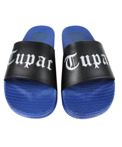 Cross Colours Tupac Metallic Slides - Black/Blue New Arrivals