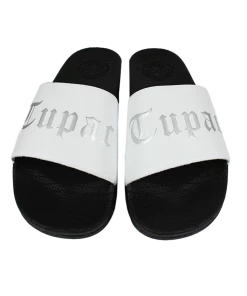 Cross Colours Tupac Metallic Slides - White/Black