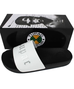Cross Colours Tupac Metallic Slides - White/Black